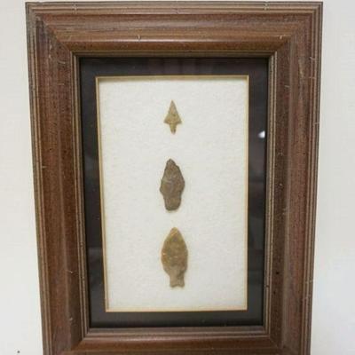 1101	3 AMERICAN INDIAN ARROWHEADS, FRAMED, APPROXIMATELY 9 1/4 IN X 11 IN
