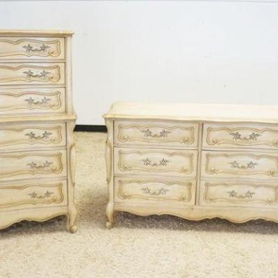 1033	2 FRENCH PROVINCIAL HIGH & LOW CHEST OF DRAWERS
