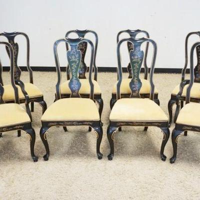 1002	8 DREXEL HERITAGE CHINOISERE QUEEN ANNE STYLE CHAIRS, 6 SIDE, 2 ARM, ALL CLEAN
