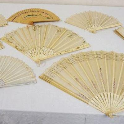 1072	GROUP OF 8 ANTIQUE FANS, SOME W/LOSSES
