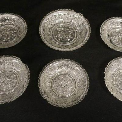 1150	GROUP OF 6 EARLY AMERICAN SANDWICH GLASS BOWLS W/MATCHED PATTERN, LARGEST IS APPROXIMATELY 5 1/2 IN, SOME W/RIM CHIPS

