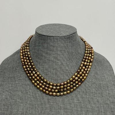 BROWN PEARL AND TIGERS EYE NECKLACE