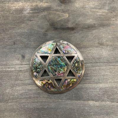 VINTAGE STAR OF DAVID ABALONE AND STERLING PENDANT BROOCH