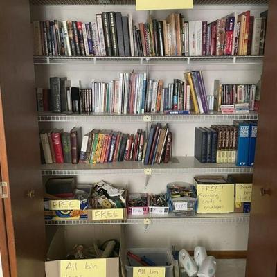 All books, movies, cassettes, office supplies $1, or FREE!