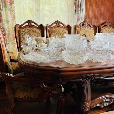 Carved Wooden Dining Table and Chairs