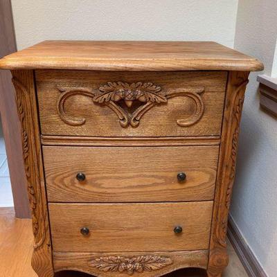 Gorgeous hand carved oak nightstand