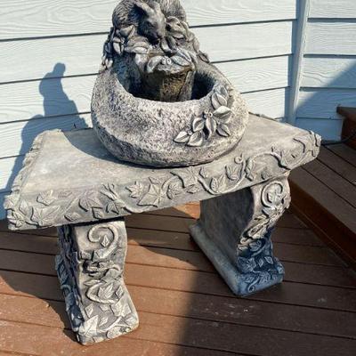 Concrete Bench with Rabbit fountain