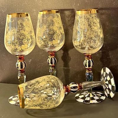 Mackenzie Childs Blooming Wine Glasses - Set of Four .