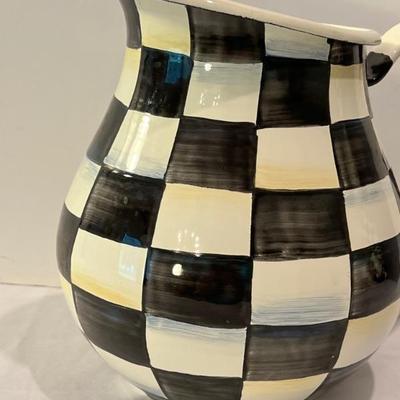 Mackenzie Childs Courtly Check Enamel Pitcher in very good condition. Measuring 8.5" h 