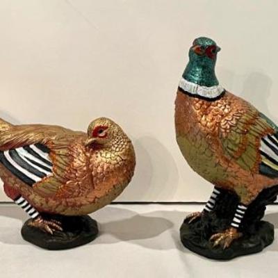 Pair of Mackenzie Childs Autumn Pheasants . Bid your price to own this fabulous pair of colorful, decorative pheasants by Mackenzie...