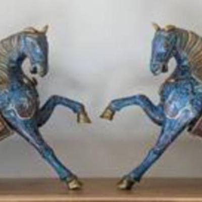 Stunning Pair of CloisonnÃ© Horses. A beautiful and colorful set with lovely details! Each measures 20â€ wide and 15â€ high.