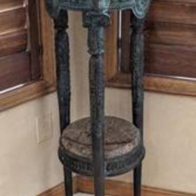 Elegant Tired Marble Rams Head Pedestal/Table. A gorgeous and heavy piece! Measures 42â€ high and 13.5â€ in diameter. 