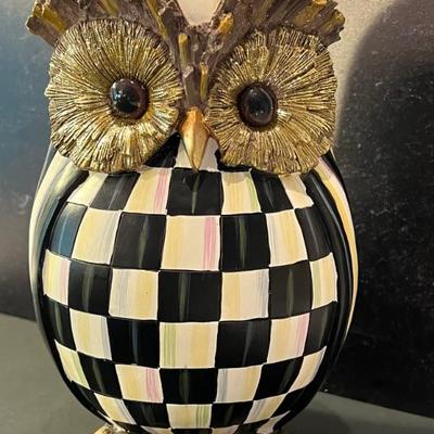 Mackenzie Childs Courtly Check Owl Figurine - very good condition. Measuring 9.5" h 