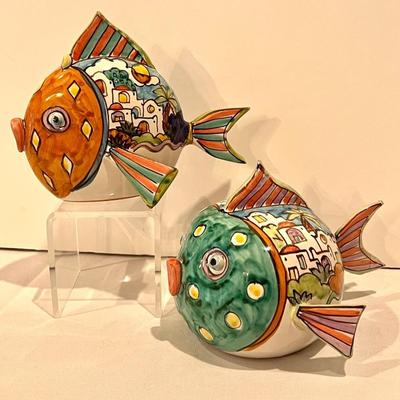 wo Colorful and Delightfully Painted Italian Fish Figurines each measuring about 5.5