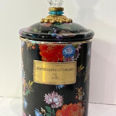 Mackenzie Childs Flower Garden Canister with light wear and measuring 9" 