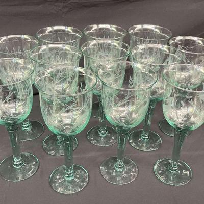 Green Etched Glass Wine Goblets https://ctbids.com/estate-sale/17996/item/1793263