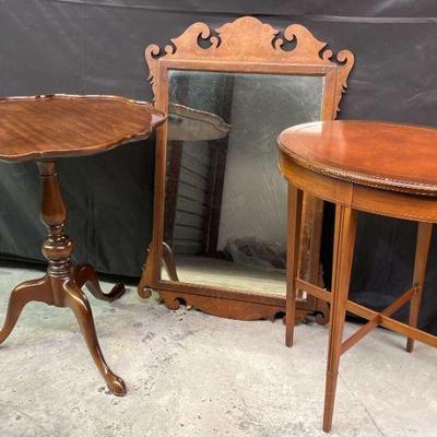 Pie Crust Table, Side Table, & Hanging Wall Mirror https://ctbids.com/estate-sale/17996/item/1793261