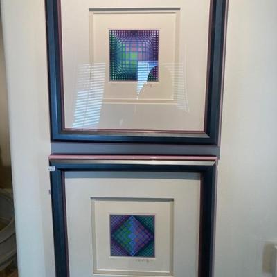 Pair of Victor Vasarely Serigraphs, Circa 1980, Signed and Numbered 