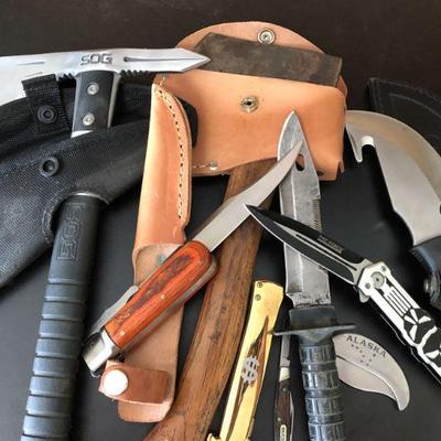Tomahawk, Axe, & Hunting Knives Featuring Muela Grizzly And SOG...