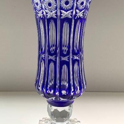 Cobalt cut to clear vase ht. 16 1/2 “