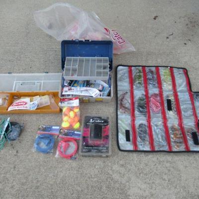 NICE ASSORTMENT OF FISHING TACKLE ACCESSORIES ETC. WITH COBRA RADAR LASER DETECTOR