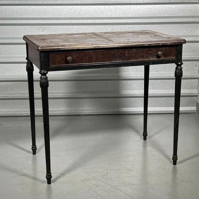 UNUSUAL METAL TABLE  | Federal style, having a single drawer over fluted tapering legs- the entire table is metal, some parts painted,...