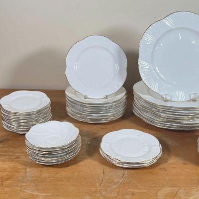SHELLEY CHINA SET  |
English bone china, including 12 dinner plates (dia. 10-3/4 in.), 13 lunch or dessert plates, 13 shallow dishes, 14...
