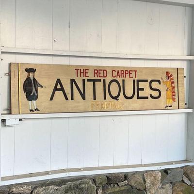 THE RED CARPET TRADE SIGN | 
Paint and gilding on plywood; attributed to the late Mr. Fulgenzi, this whimsical trade sign hung in his...