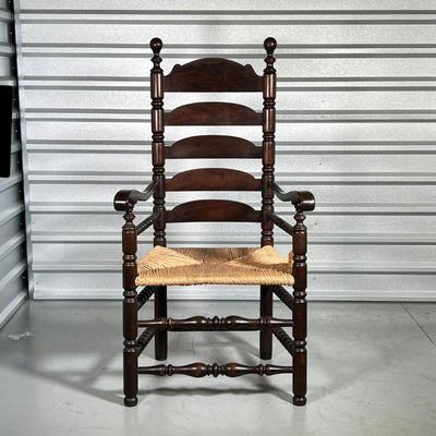 19th CENTURY BREWSTER CHAIR  | Ladder back, sausage turnings, open tapered hand holds, rush seat - h. 50 x 26 x 22 in.