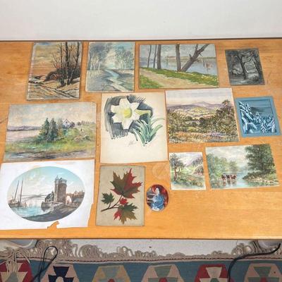 (13pc) MISC. PAINTINGS  |
A collection of original, hand-painted artwork, comprising 8 works on paper (watercolor and gouache), including...