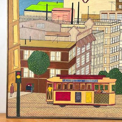 MID-CENTURY SAN FRANCISCO PAINTING | Colorful and monumentally sized contemporary / modernist San Francisco cityscape by V. Fulgenzi,...