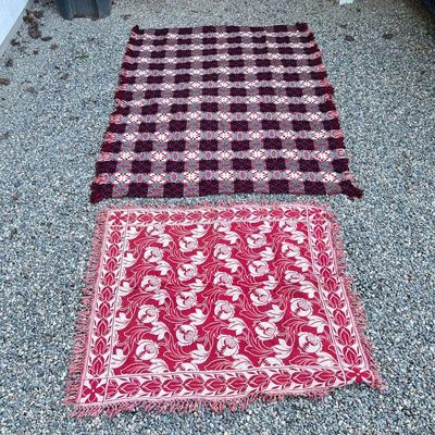 (2pc) HANDMADE BLANKETS  | Vintage hand woven blankets in overall red threads, ideal for decorative use - 86 x 67 in. (largest)

