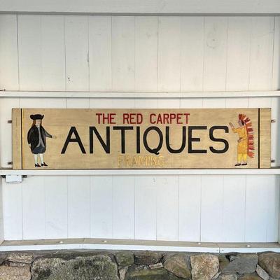 THE RED CARPET TRADE SIGN | 
Paint and gilding on plywood; attributed to the late Mr. Fulgenzi, this whimsical trade sign hung in his...