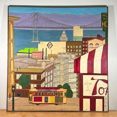 MID-CENTURY SAN FRANCISCO PAINTING | Colorful and monumentally sized contemporary / modernist San Francisco cityscape by V. Fulgenzi,...