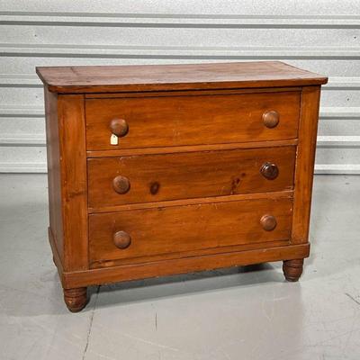 SMALL COUNTRY CHEST of DRAWERS  | Having three full with drawers with turned wood pulls - 27-1/2 x 33 x 18 in.