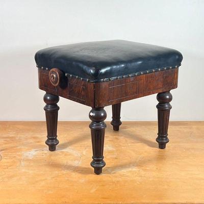 ADJUSTABLE LEATHER STOOL  | Brooks Limited, London arts & crafts satinwood piano stool, having a padded black leather top with brass...