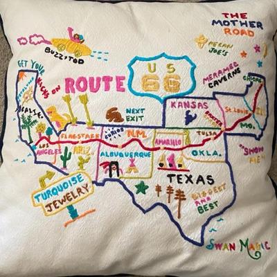 Route 66 embroidered pillow.