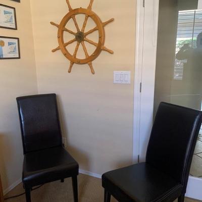 2 chairs $20 each. Captain wheel $50