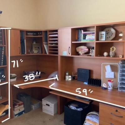 Corner desk with bookshelf and file cabinet $300