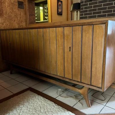MCM Zenith stereo console cabinet with record player and tape player--it works!