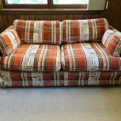 orange plaid sleeper sofa, really great lines