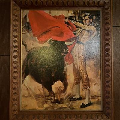 vintage framed art--matador, flamenco, clowns, paint by numbers, midcentury, kitsch