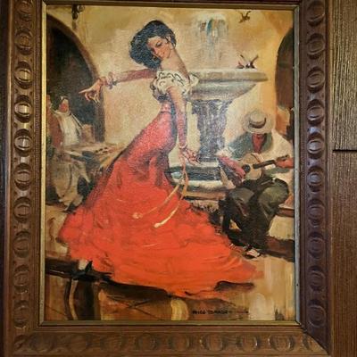 vintage framed art--matador, flamenco, clowns, paint by numbers, midcentury, kitsch