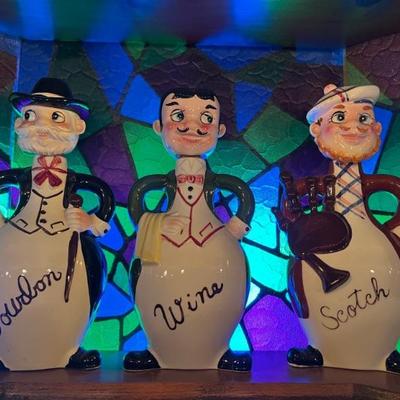 whimisical vintage novelty ceramic liquor bottles