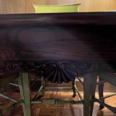 black leather topped gaming table with cabriole legs, French Provincial style, Baker