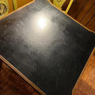 black leather topped gaming table with cabriole legs, French Provincial style, Baker