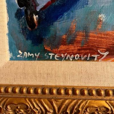 "Man with a Rooster" by Zamy Steynovitz (1951-), oil on canvas, 18" x 13"
