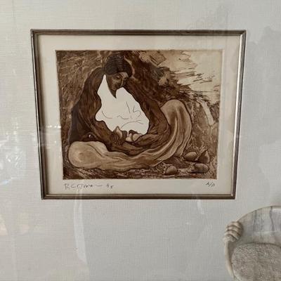 etching of a woman by Navajo artist R. C. Gorman (1931-2005), signed and dated