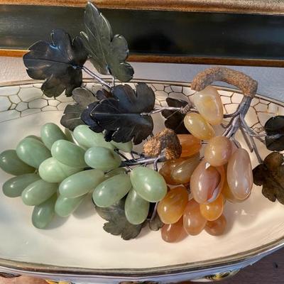 Capodimonte bowl and stone grapes