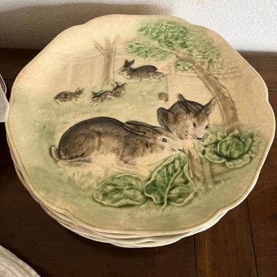 set of French plates with rabbits